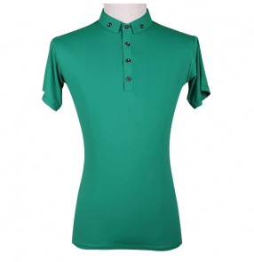 Green color latin ballroom dance shirts for men youth tango waltz performance tops T shirts